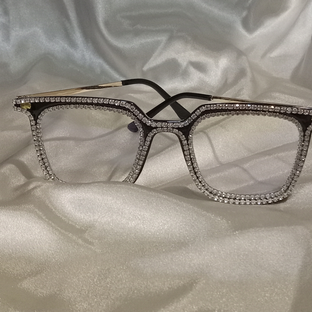 Chic Crystal-Studded Square Glasses NWOT